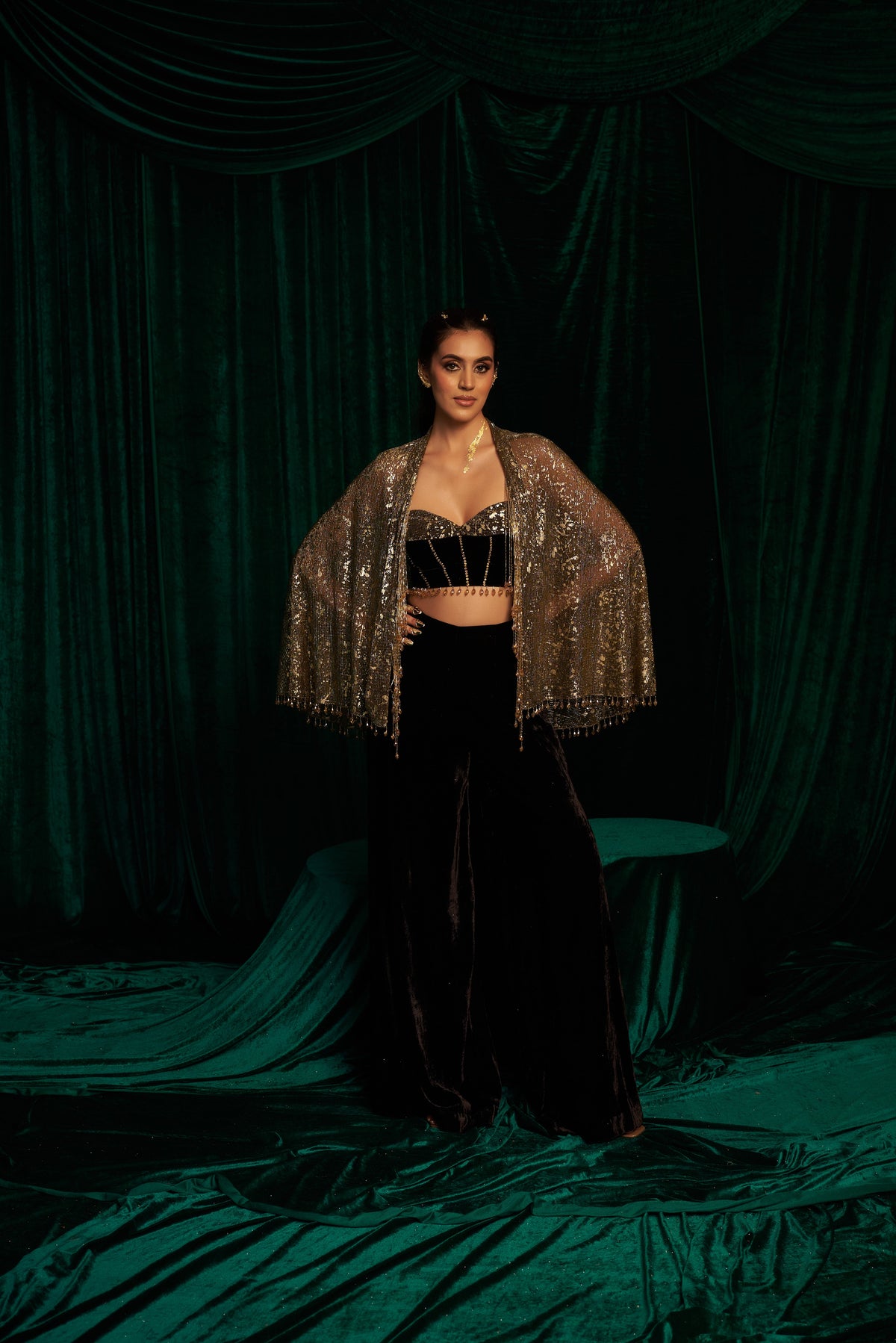 velvet blouse And Pant Set paired with Cape Jacket — image 2