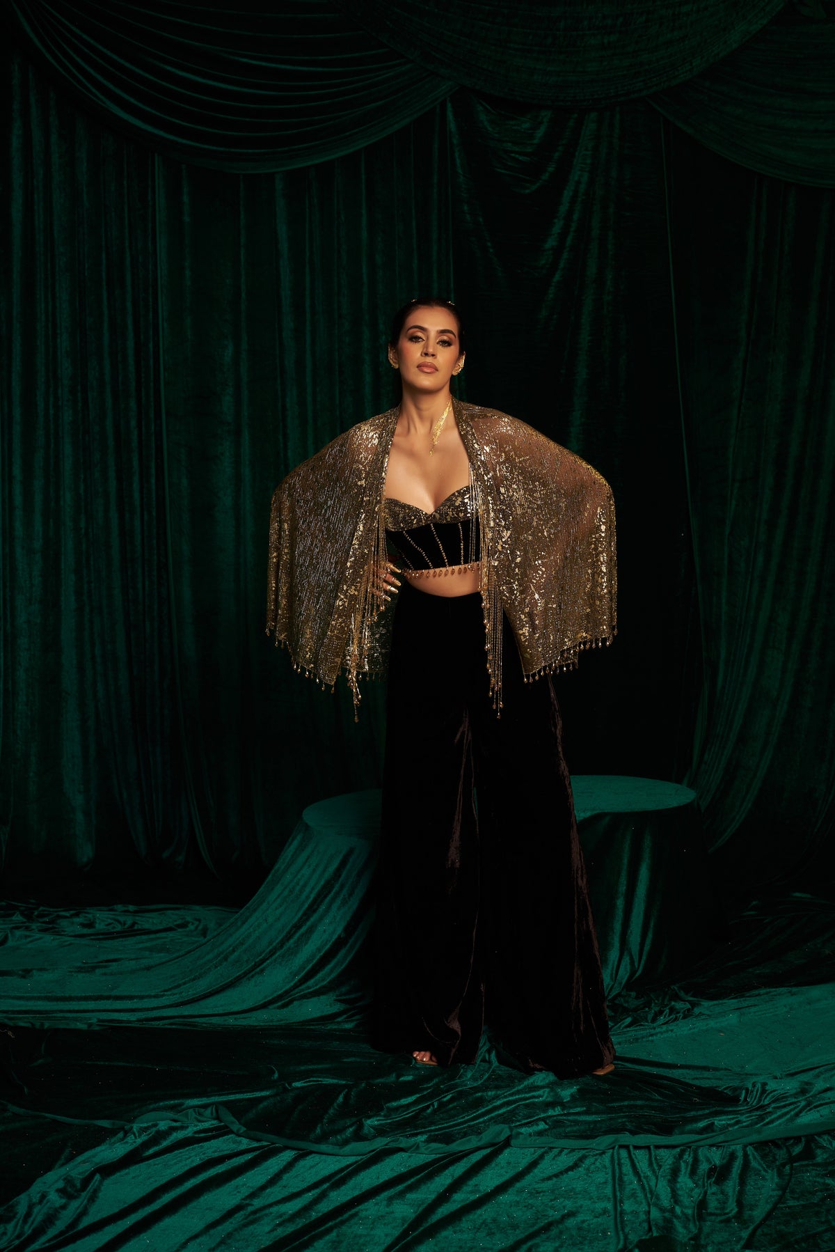 velvet blouse And Pant Set paired with Cape Jacket — image 3