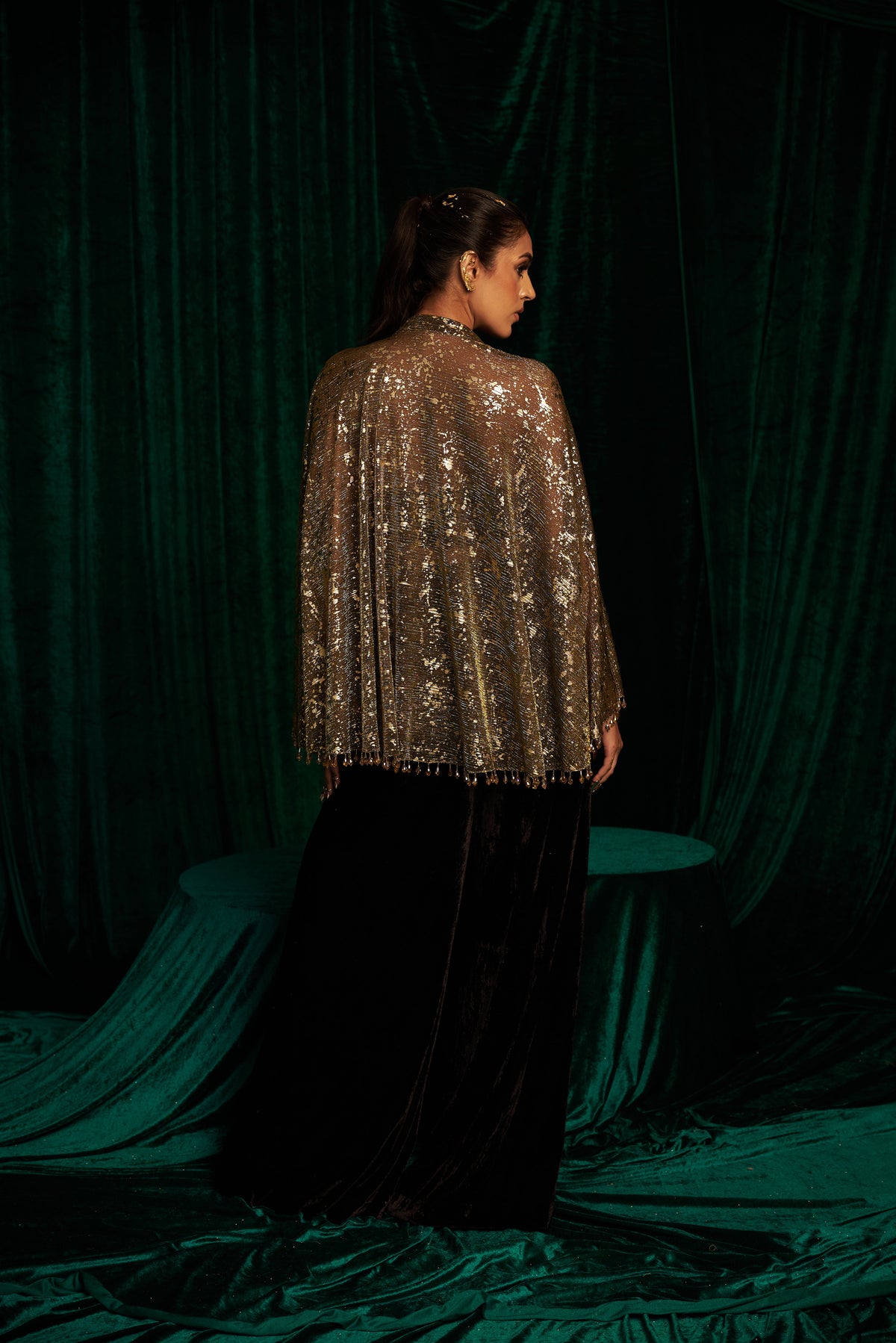 velvet blouse And Pant Set paired with Cape Jacket — image 5