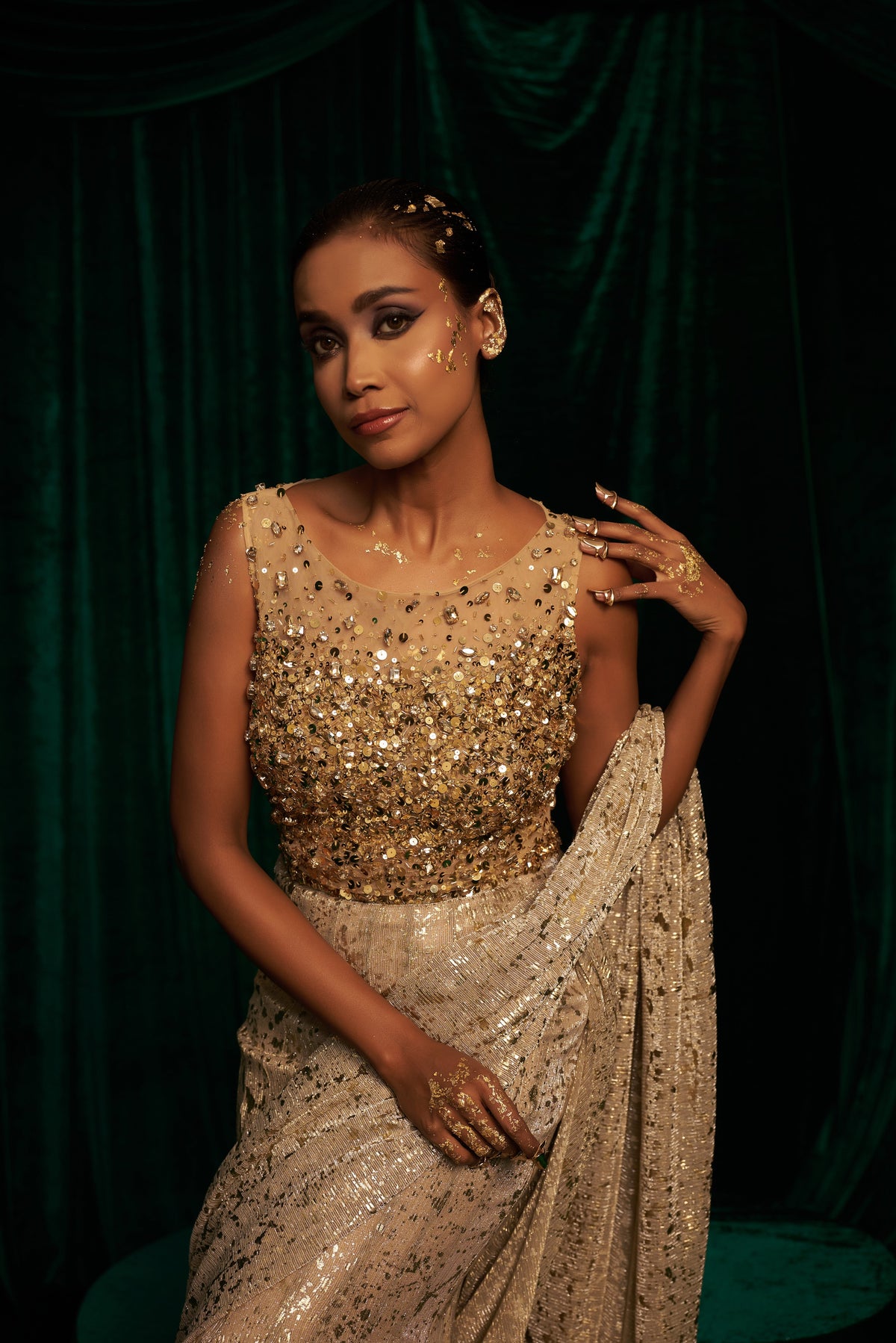 Hand embellished Bodysuit with Fishtail Saree — image 4