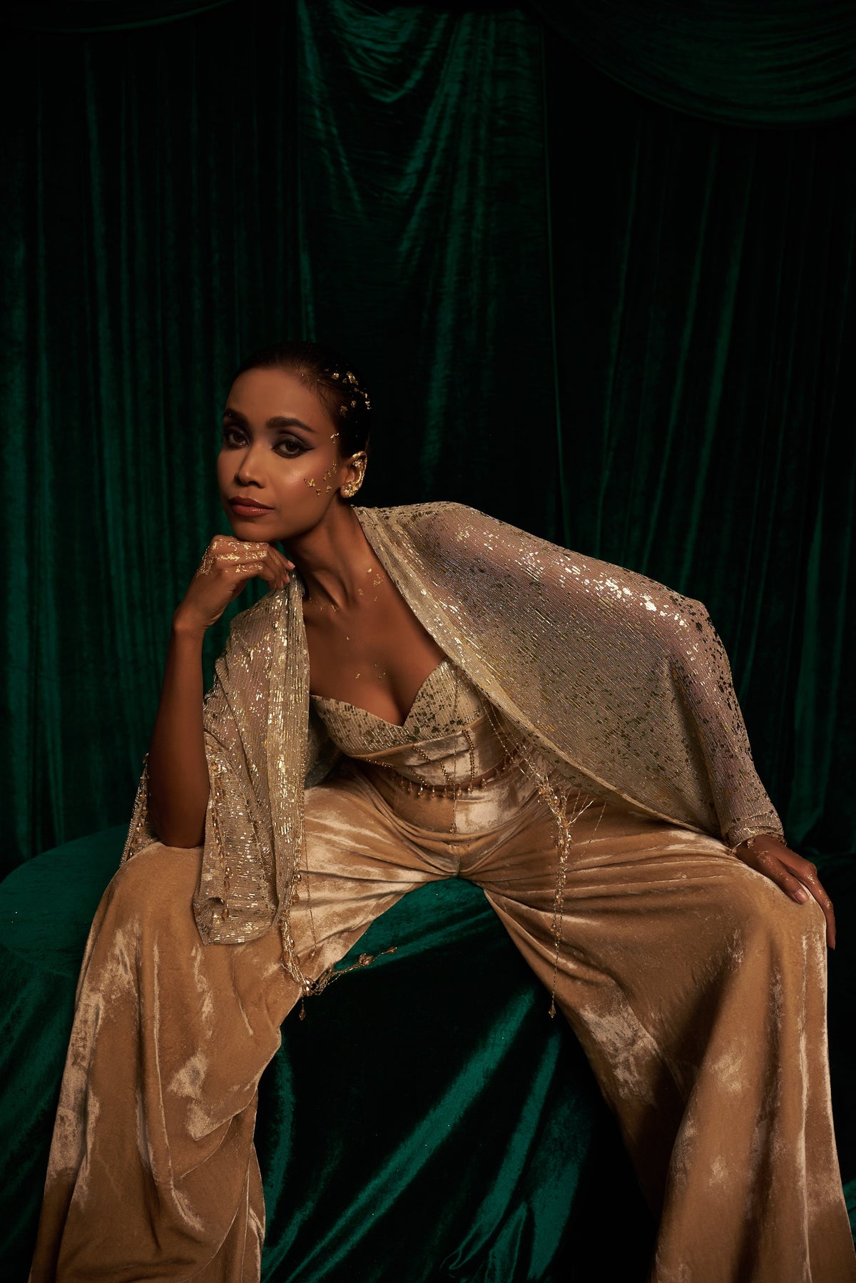 velvet blouse And Pant Set paired with Cape Jacket — image 6