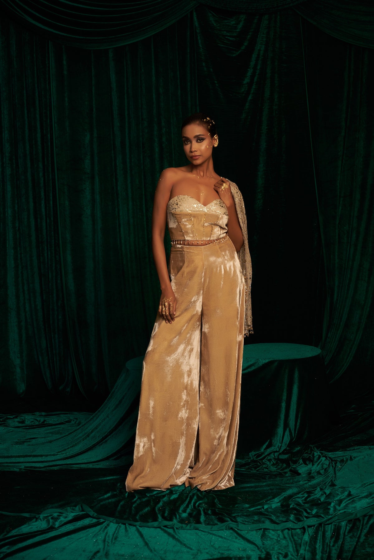 velvet blouse And Pant Set paired with Cape Jacket — image 7