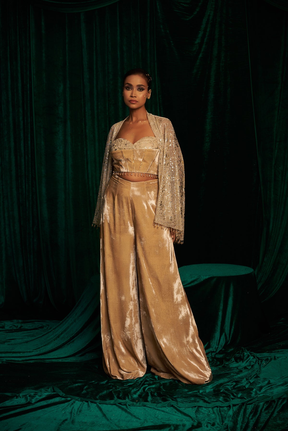 velvet blouse And Pant Set paired with Cape Jacket — image 8