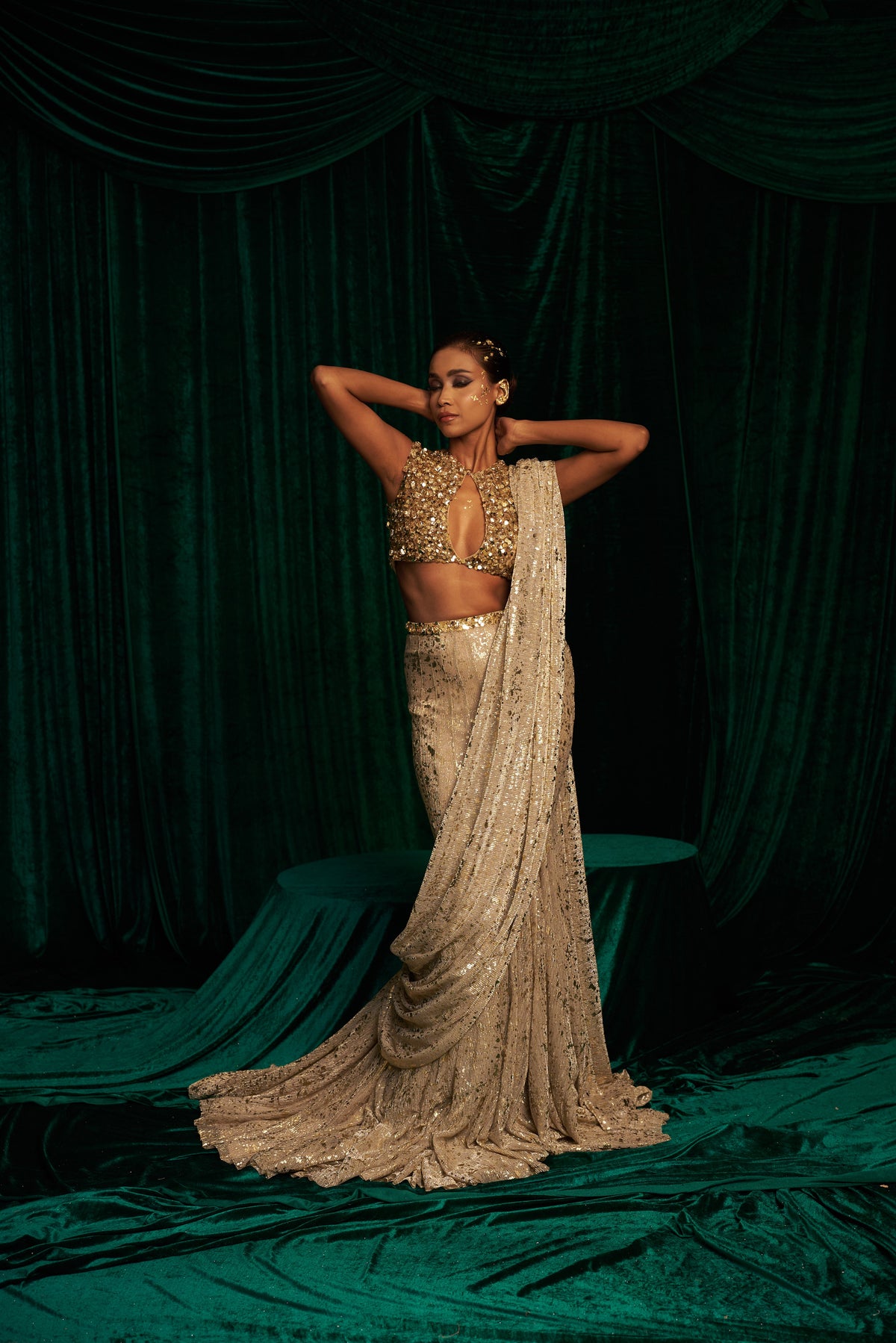Embroidered Blouse With Fishtail Saree — image 2