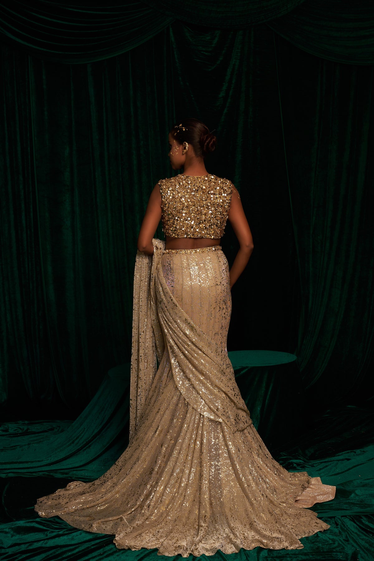 Embroidered Blouse With Fishtail Saree — image 4