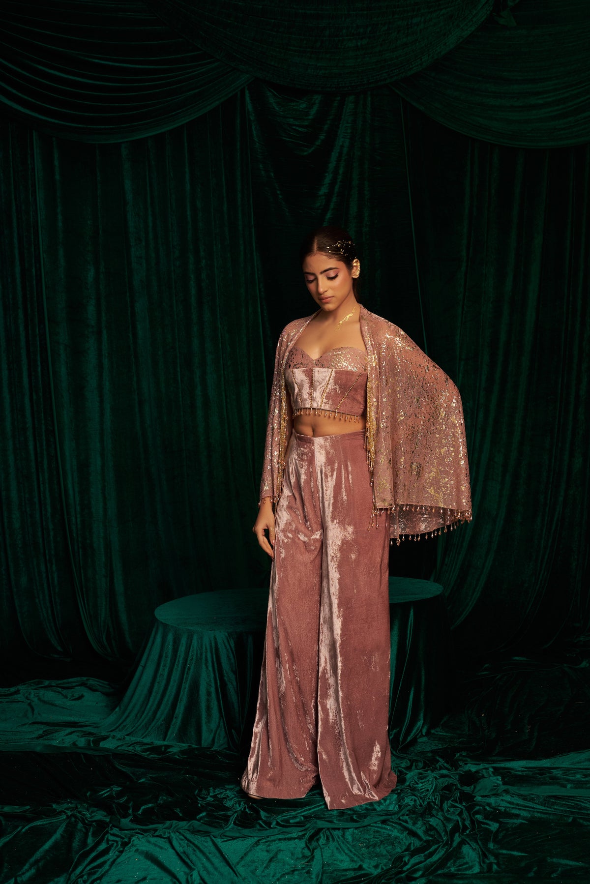 velvet blouse And Pant Set paired with Cape Jacket — image 12