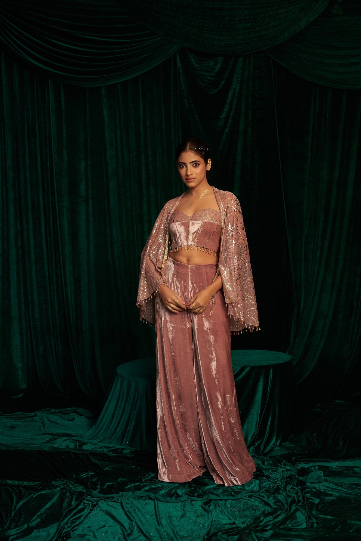 velvet blouse And Pant Set paired with Cape Jacket — image 13