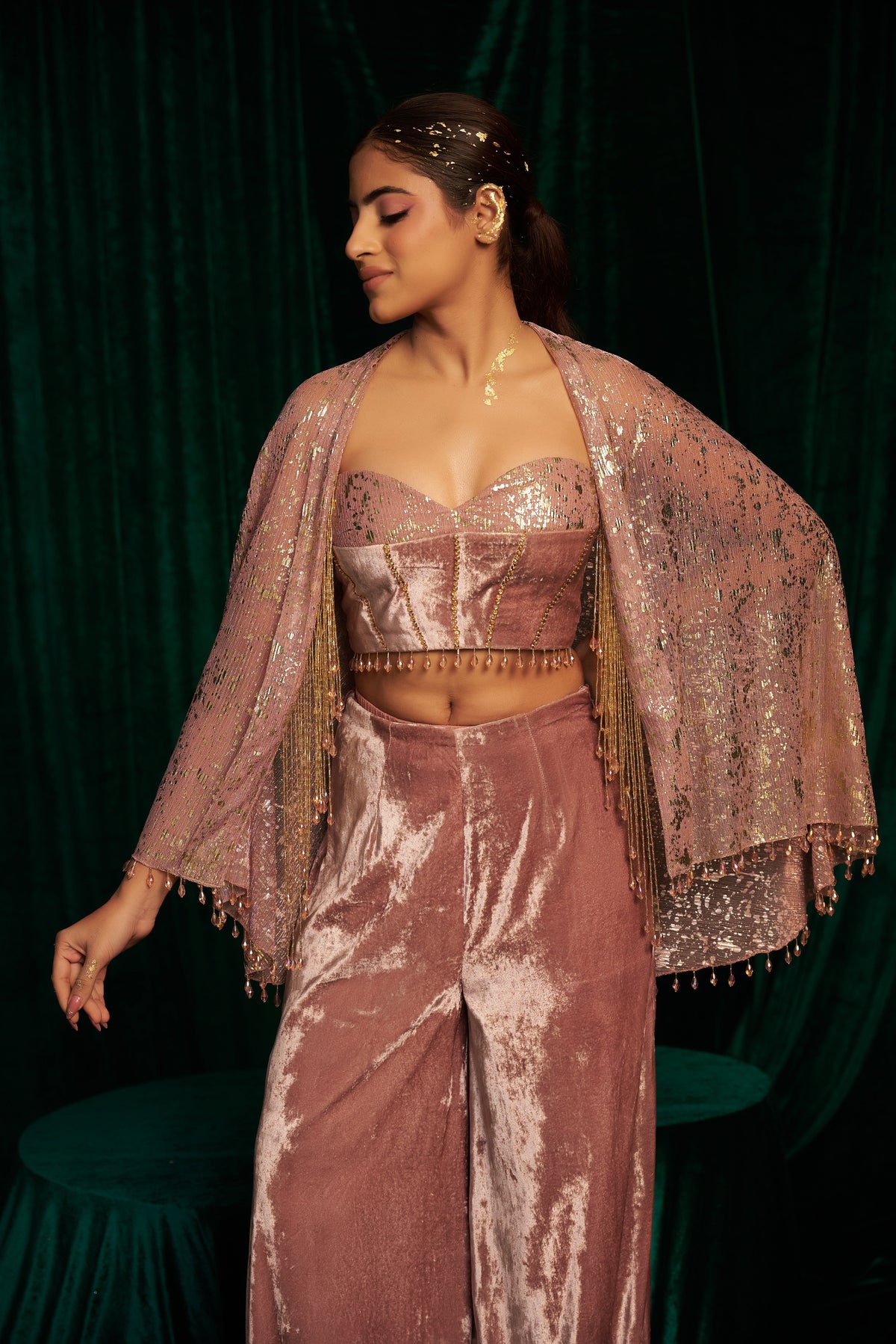 velvet blouse And Pant Set paired with Cape Jacket — image 14