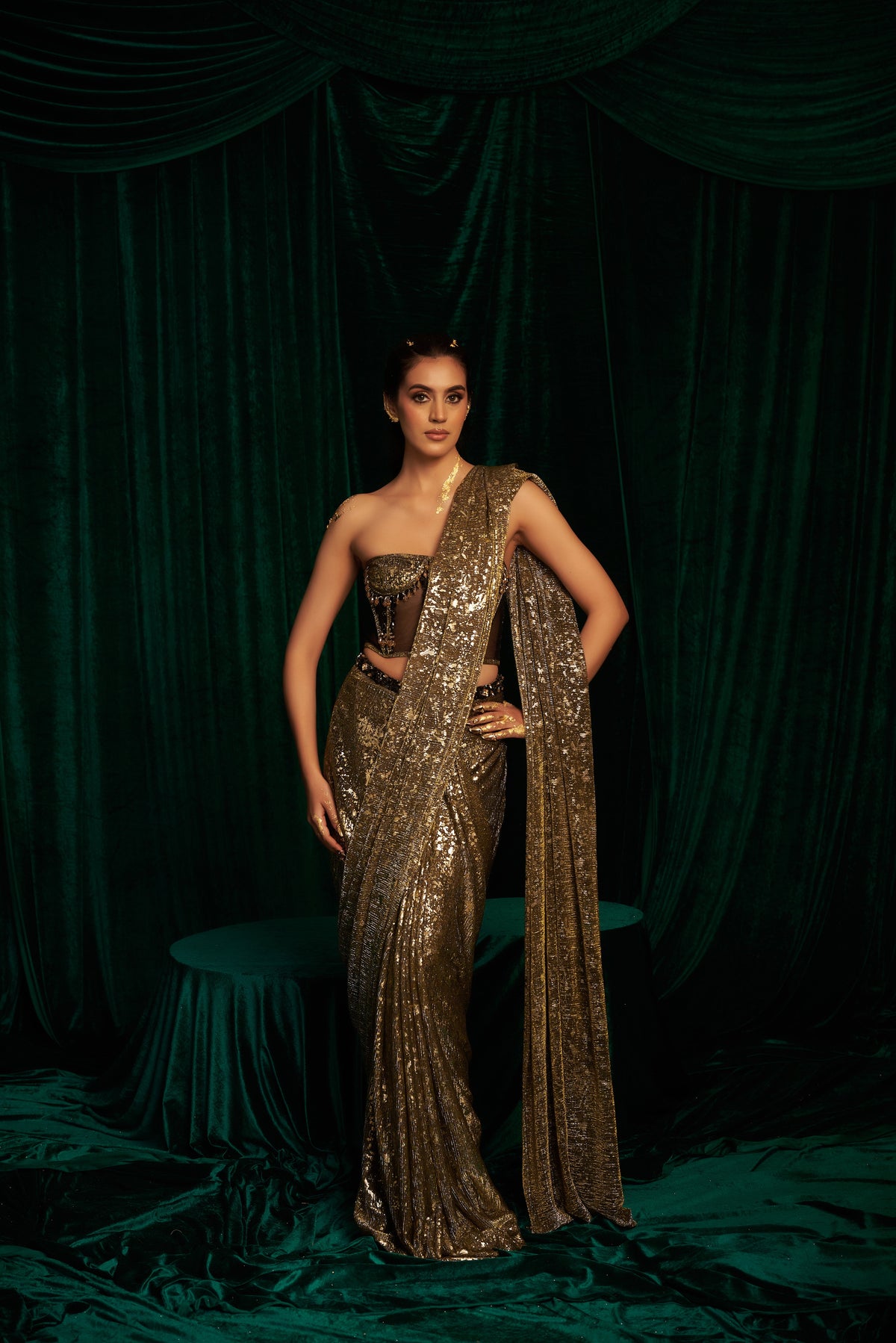 Tassel Corset Blouse With Classic Drape Saree — image 5