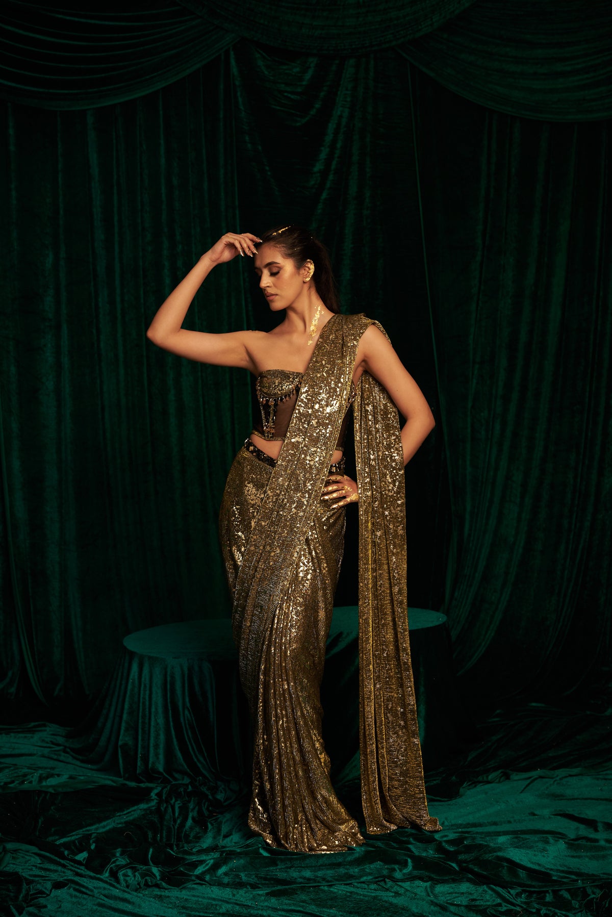 Tassel Corset Blouse With Classic Drape Saree — image 6