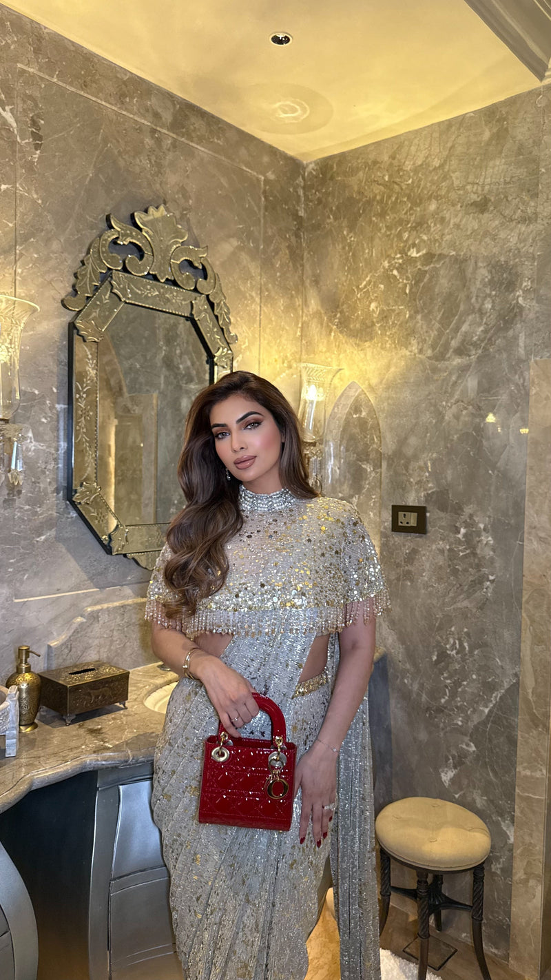 Short Embellished Cape With Classic Saree — image 1