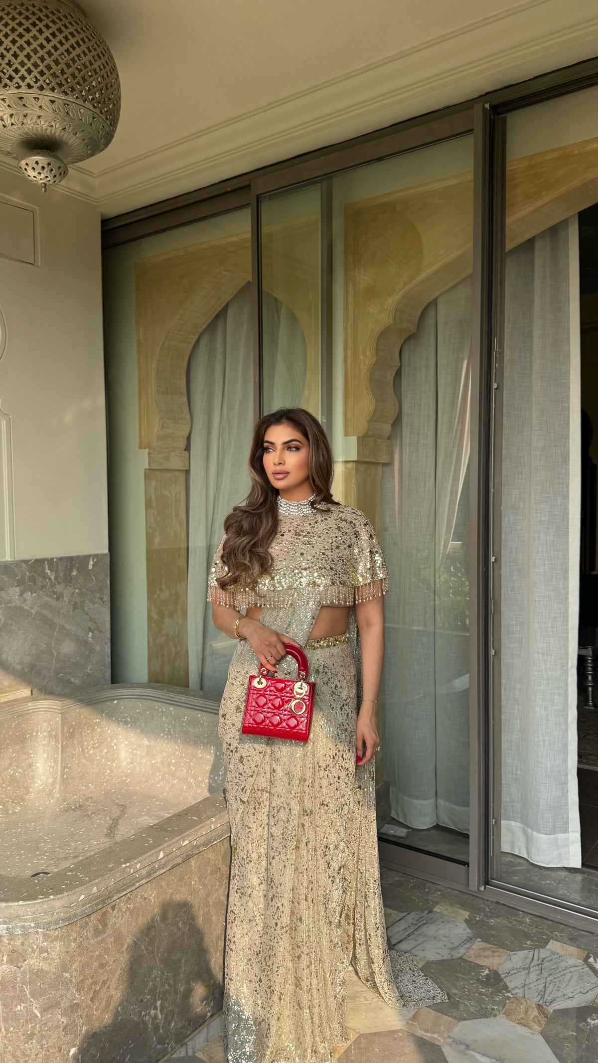 Short Embellished Cape With Classic Saree — image 2