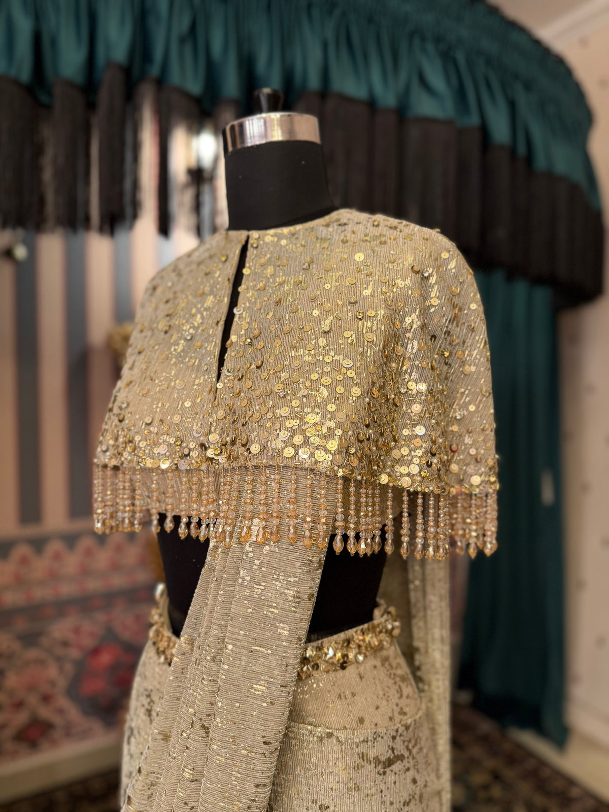 Short Embellished Cape With Classic Saree — image 4