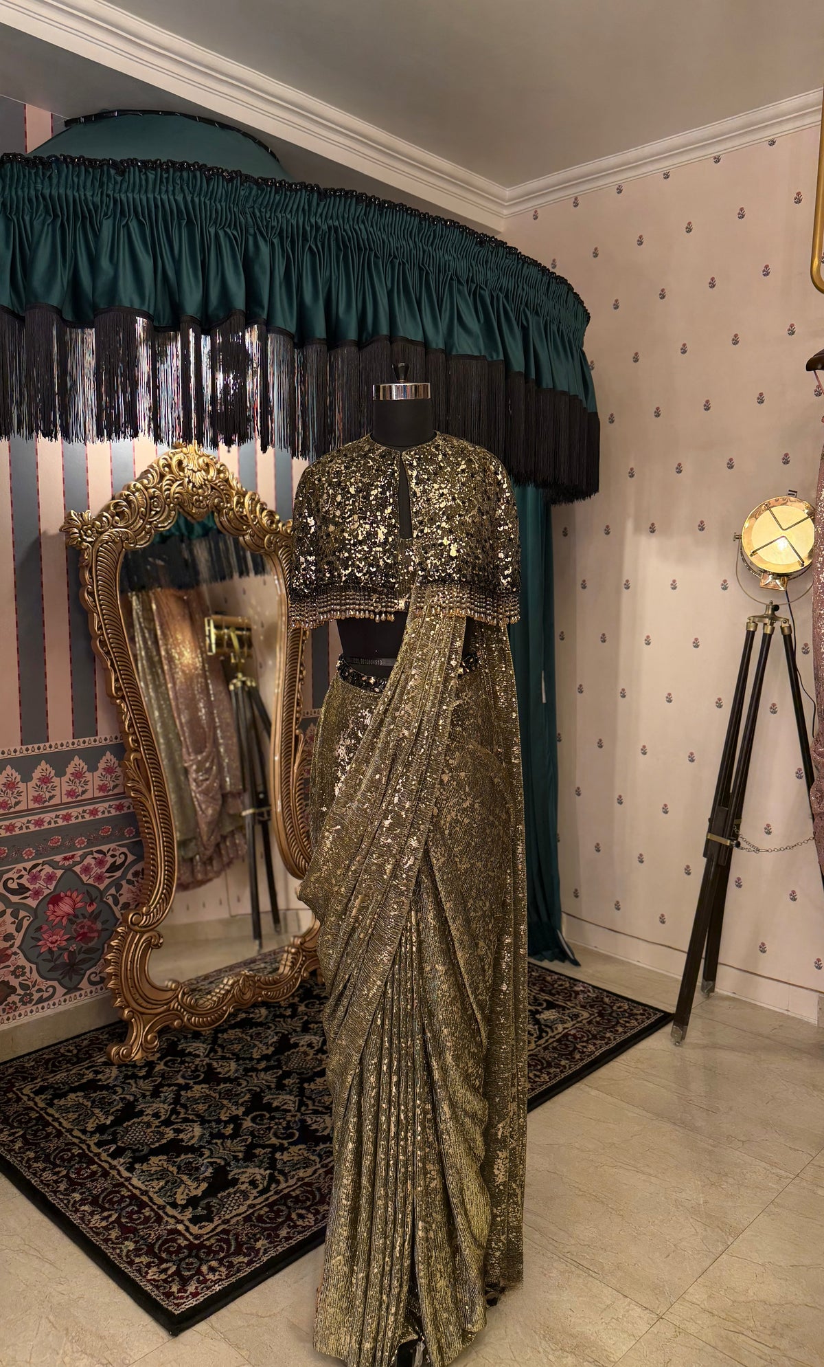 Short Embellished Cape With Classic Saree — image 5
