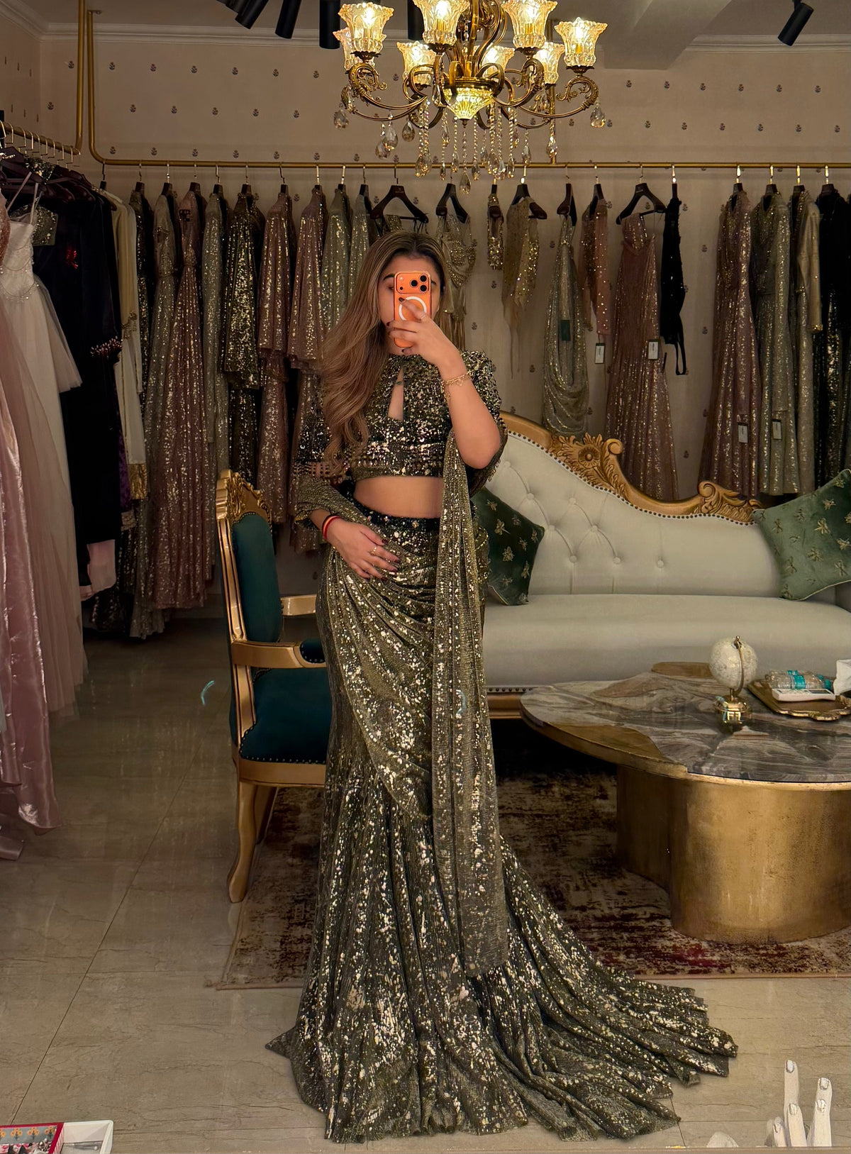 Embroidered Short Cape With Fishtail Saree — image 1