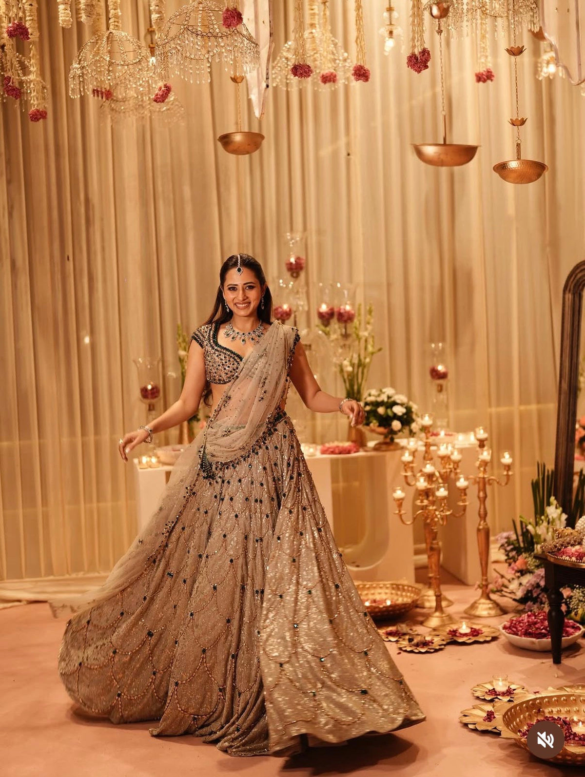 Green & Gold Stone Lehenga Set — image 6