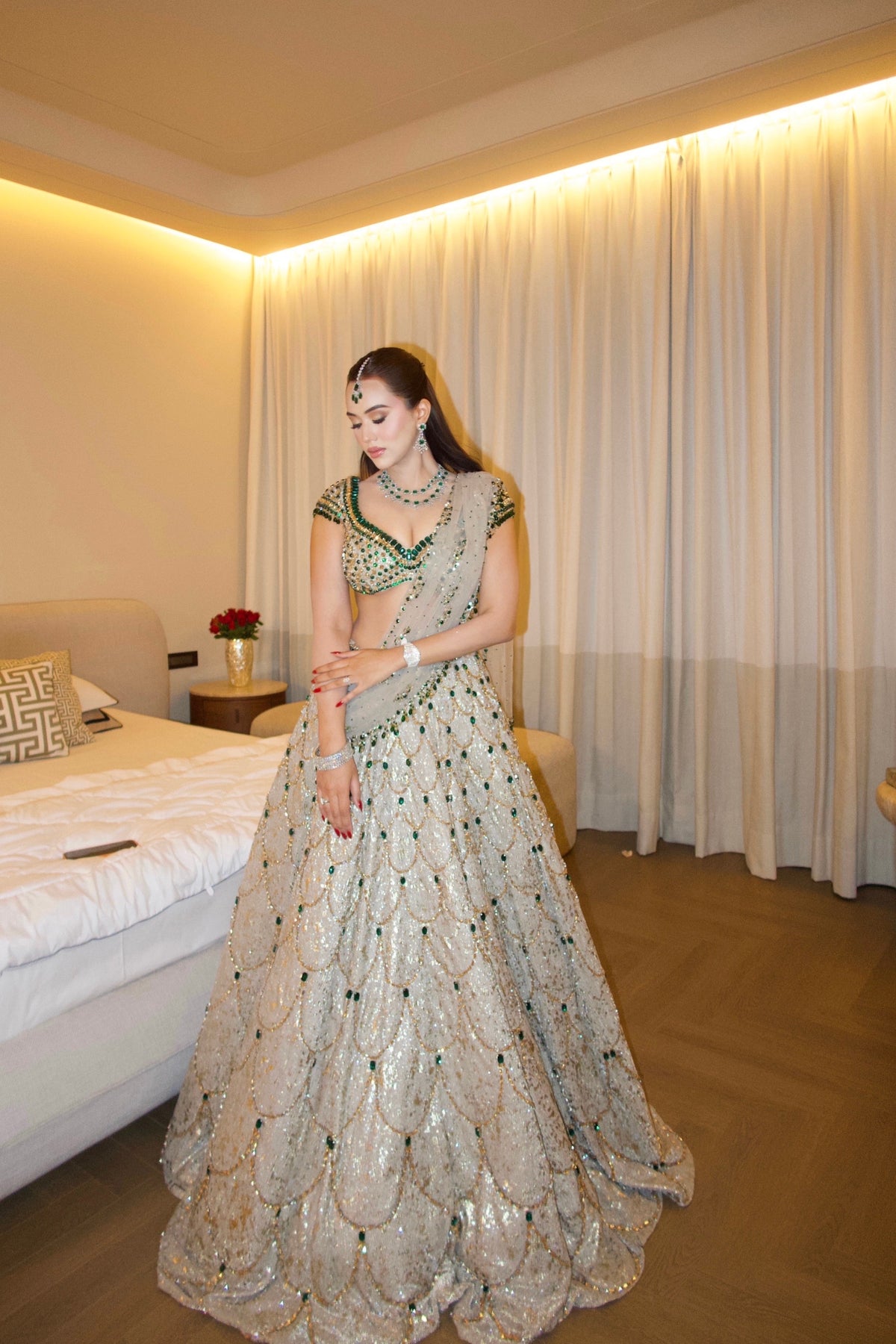 Green & Gold Stone Lehenga Set — image 7