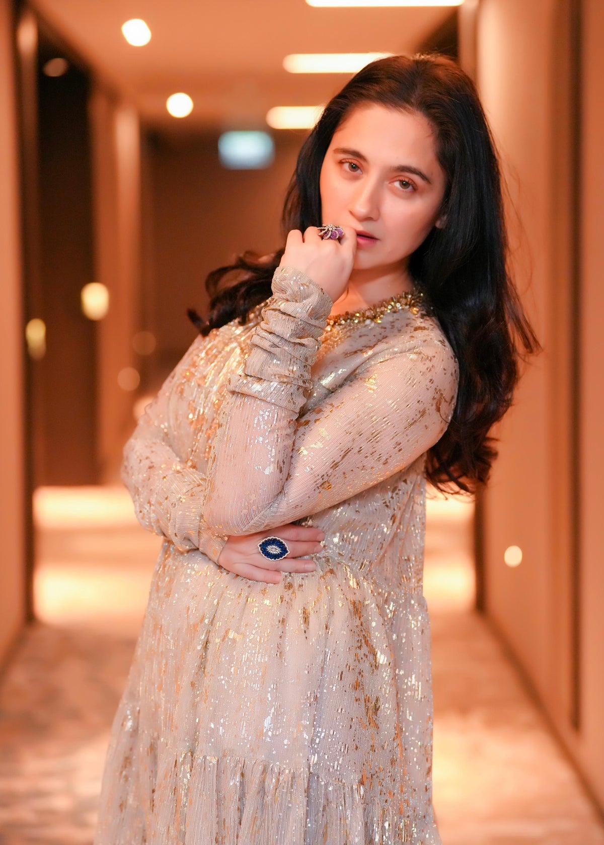 Sanjeeda Sheikh wearing the Gold Gather Anarkali by Mehak Makhija — photo 2 of 3