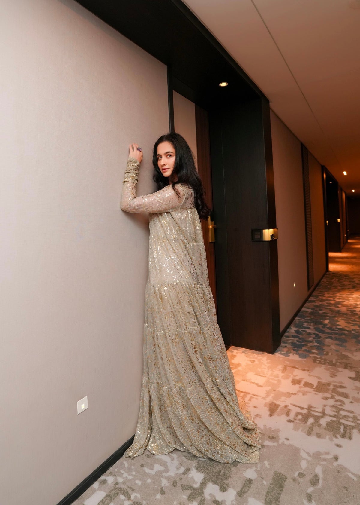 Sanjeeda Sheikh wearing the Gold Gather Anarkali by Mehak Makhija — photo 3 of 3