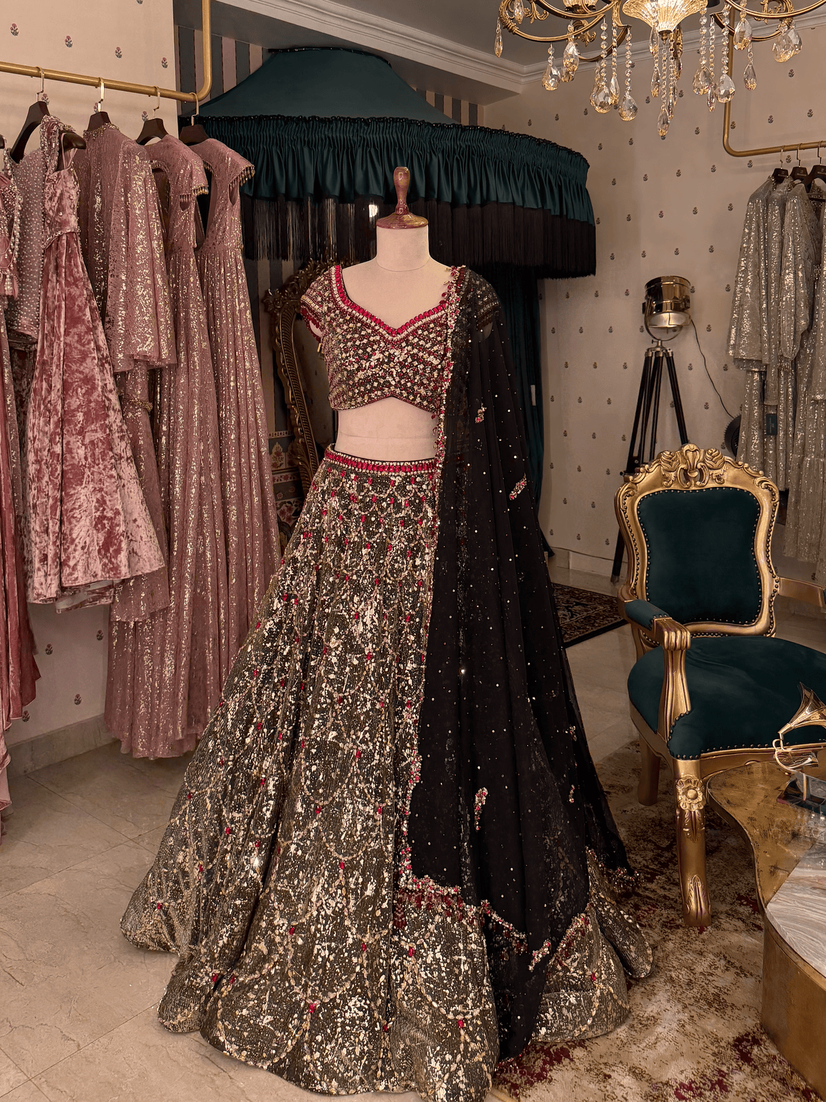 Black red lehenga Set