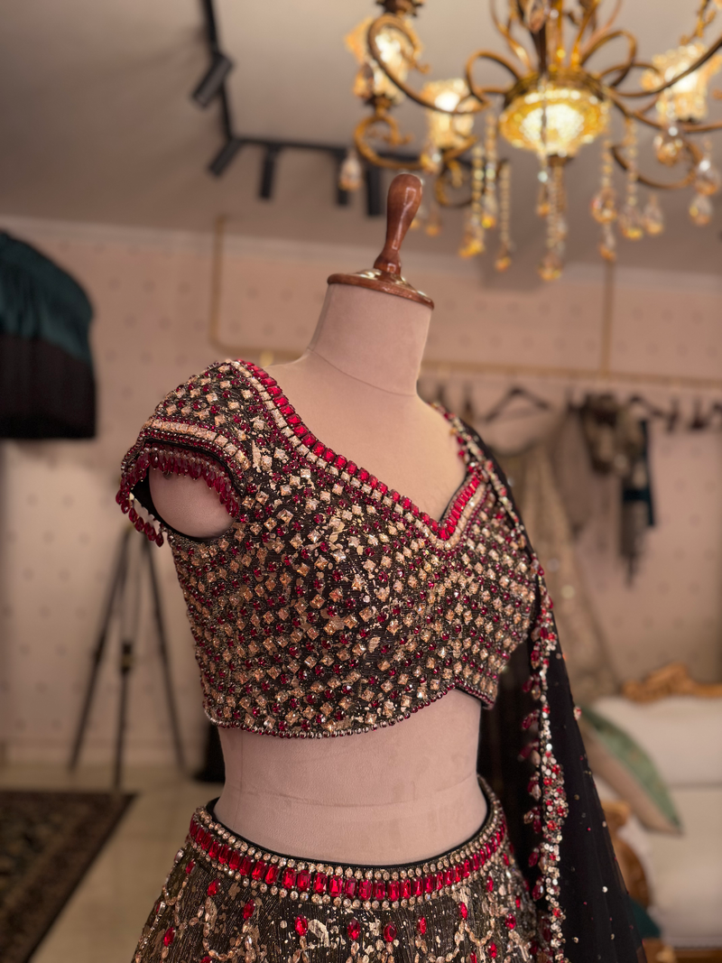 Black red lehenga Set