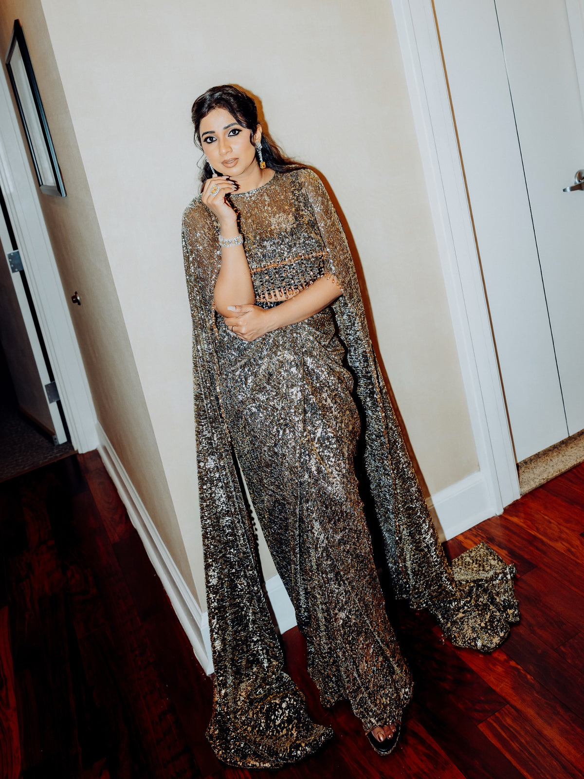 Shreya Ghoshal wearing the Drape Skirt And Cape Set by Mehak Makhija — photo 3 of 6