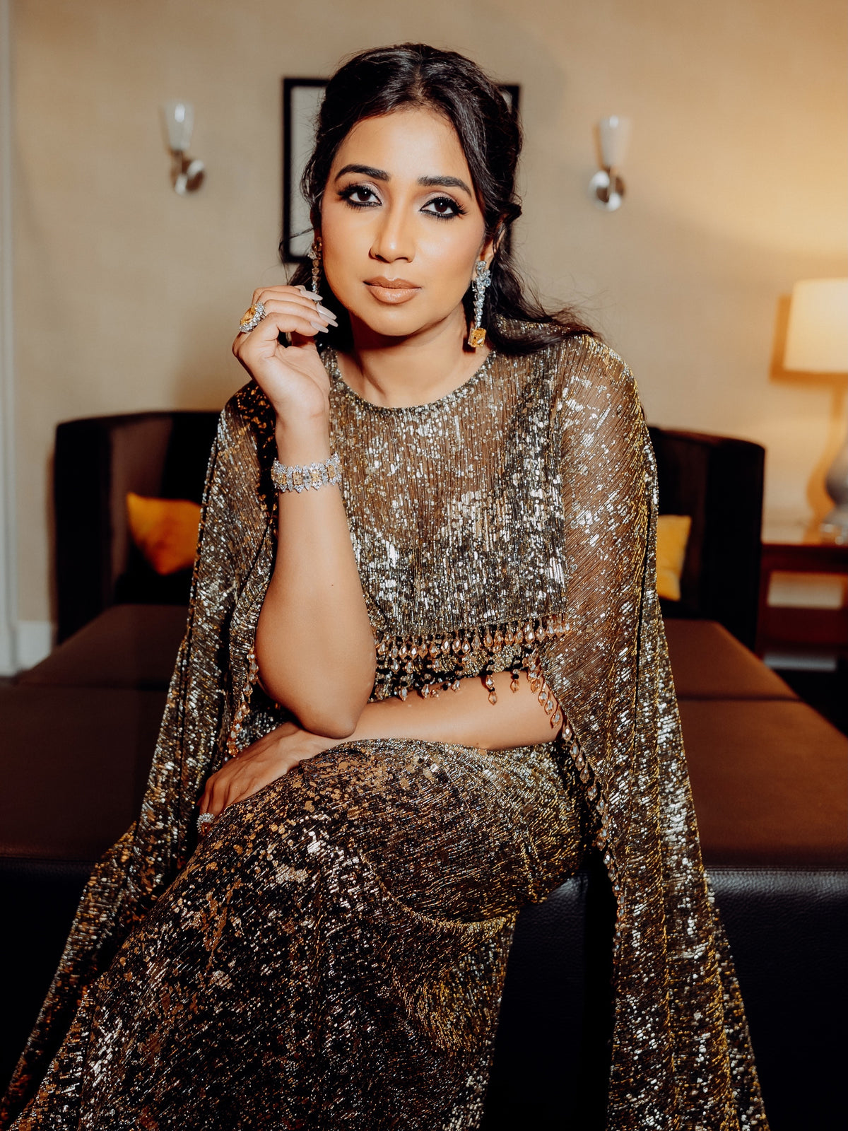 Shreya Ghoshal wearing the Drape Skirt And Cape Set by Mehak Makhija — photo 6 of 6