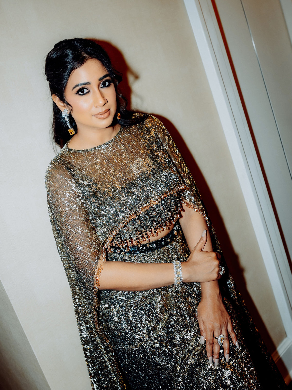 Shreya Ghoshal wearing the Drape Skirt And Cape Set by Mehak Makhija — photo 4 of 6