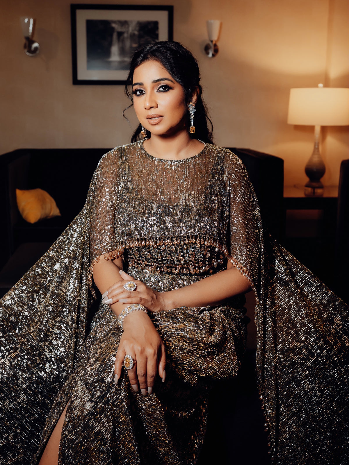Shreya Ghoshal wearing the Drape Skirt And Cape Set by Mehak Makhija — photo 1 of 6