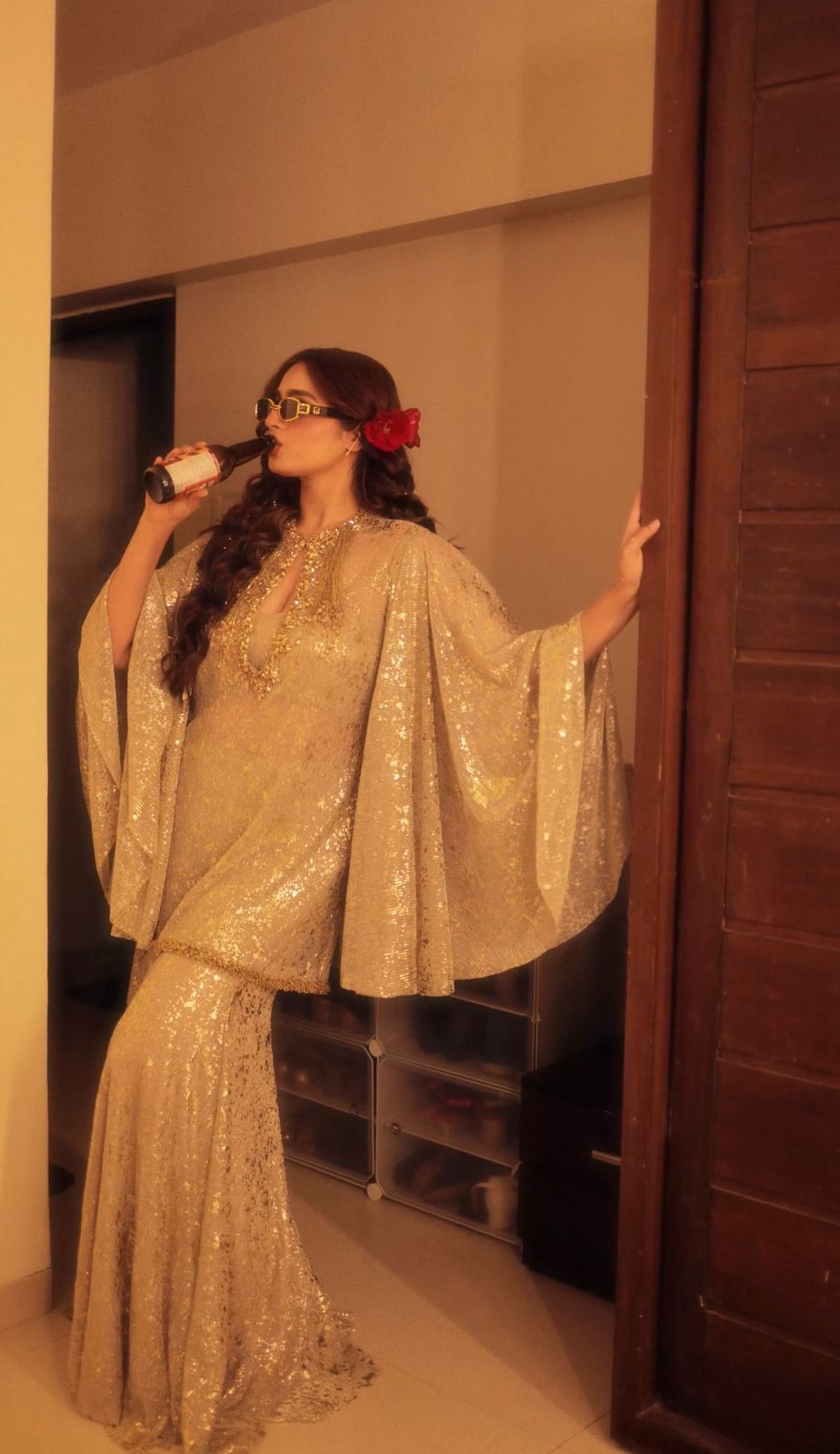 Ayesha Khan wearing the Gold Kurta Sharara Set by Mehak Makhija — photo 3 of 3