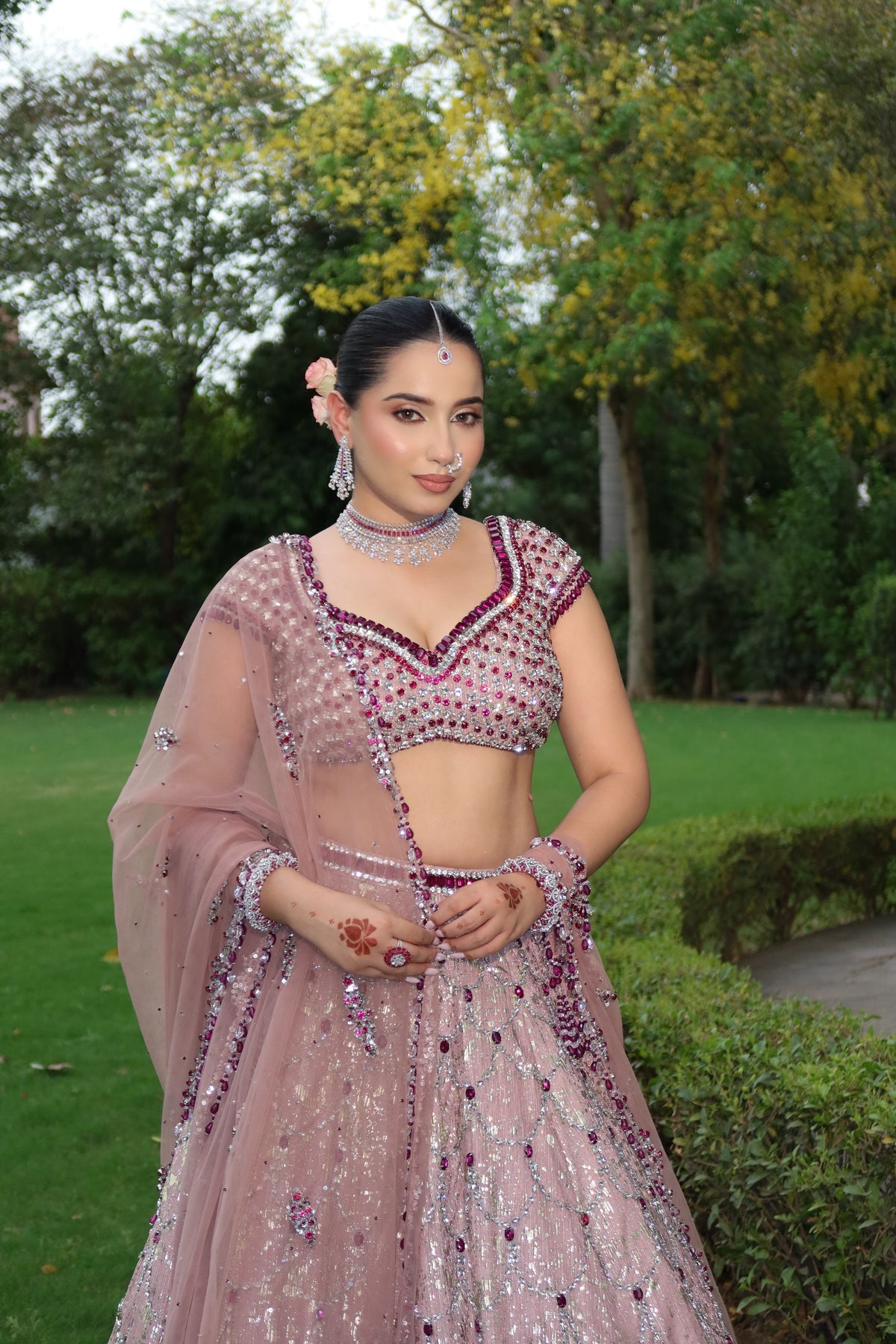 Pink & silver lehenga set