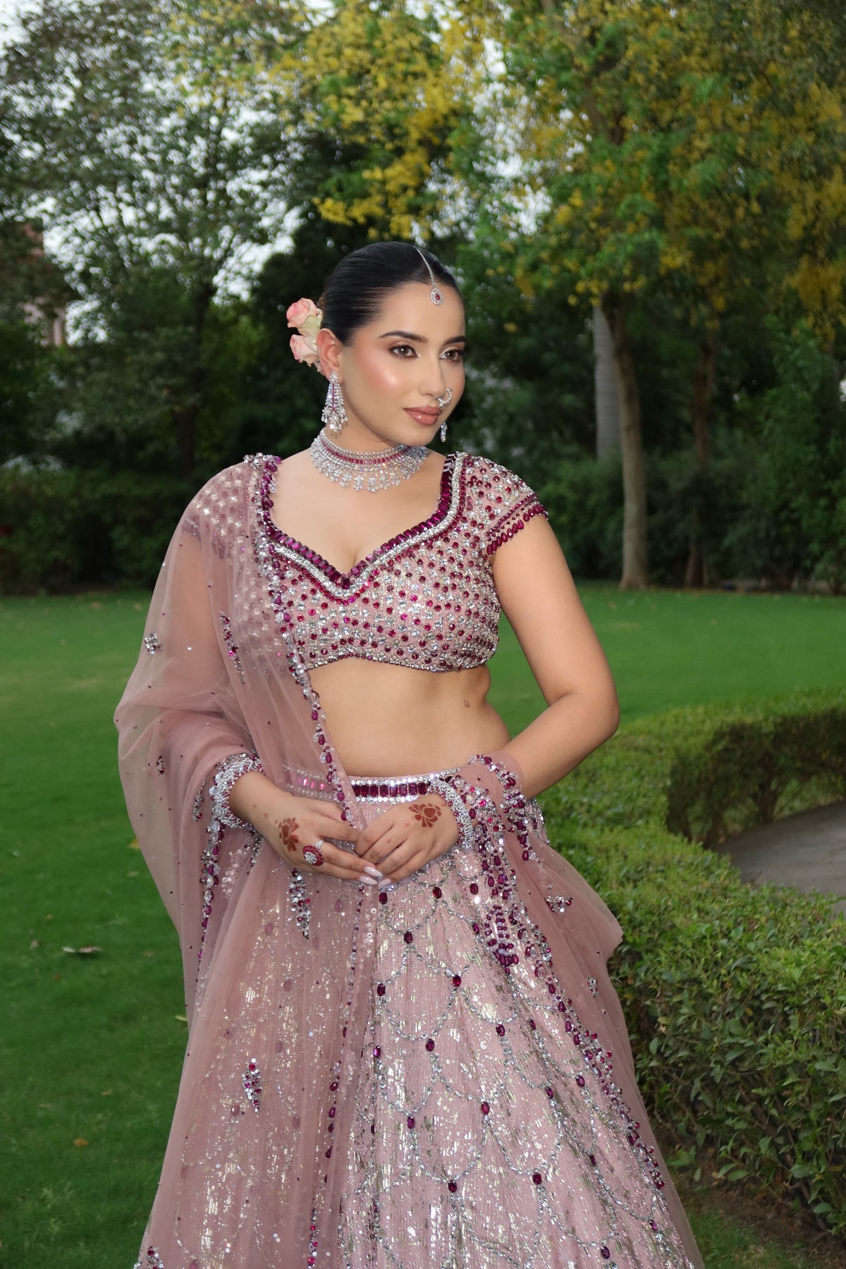 Pink & silver lehenga set
