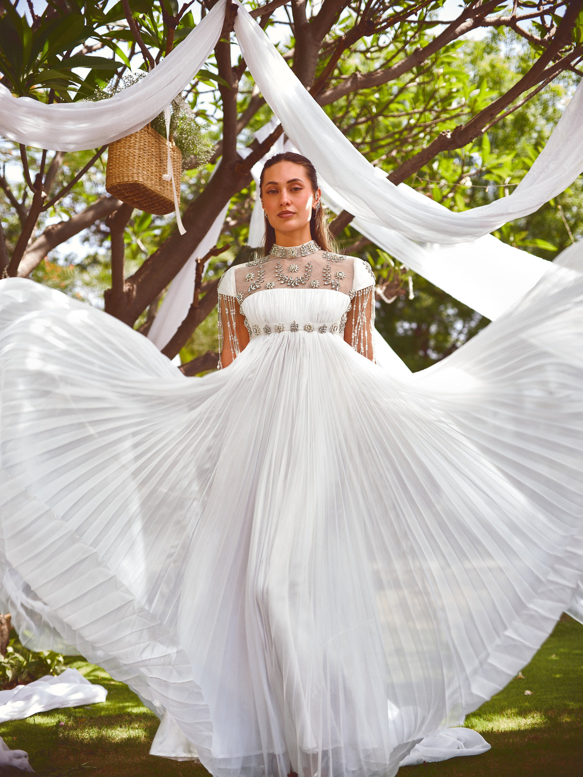 For her embellished gown