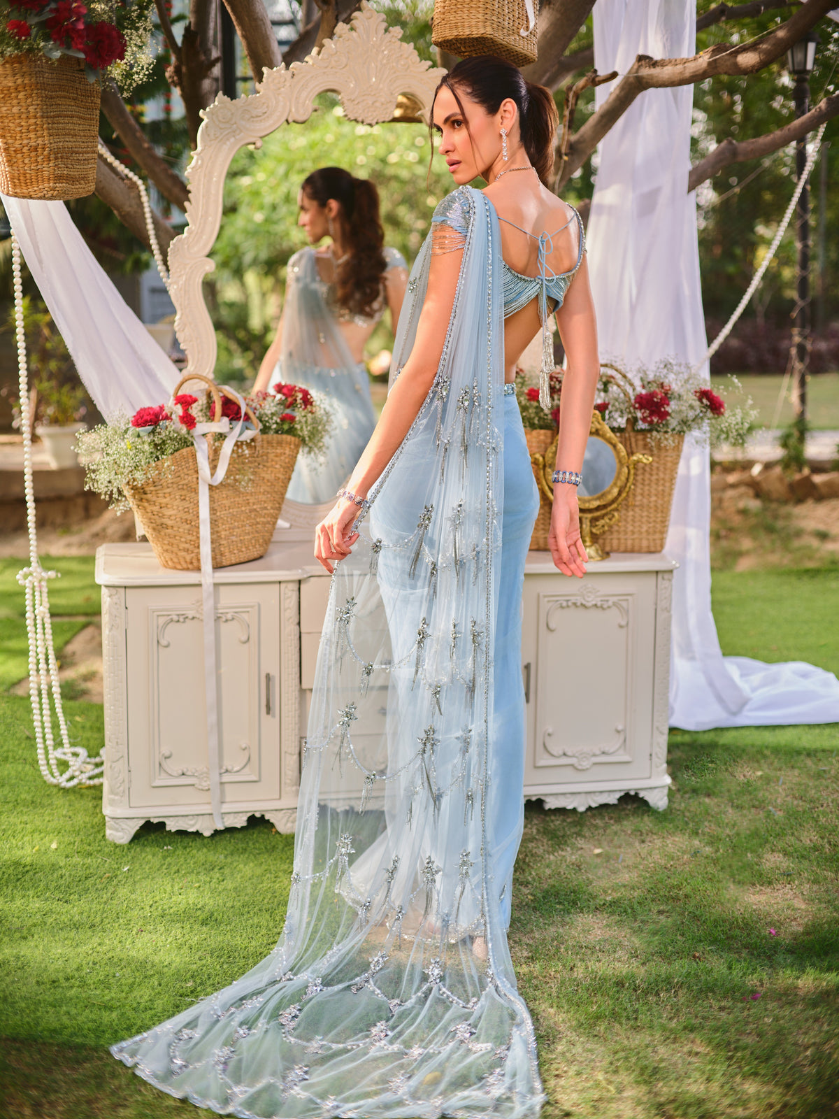 The sunset soirée blue ombre saree set