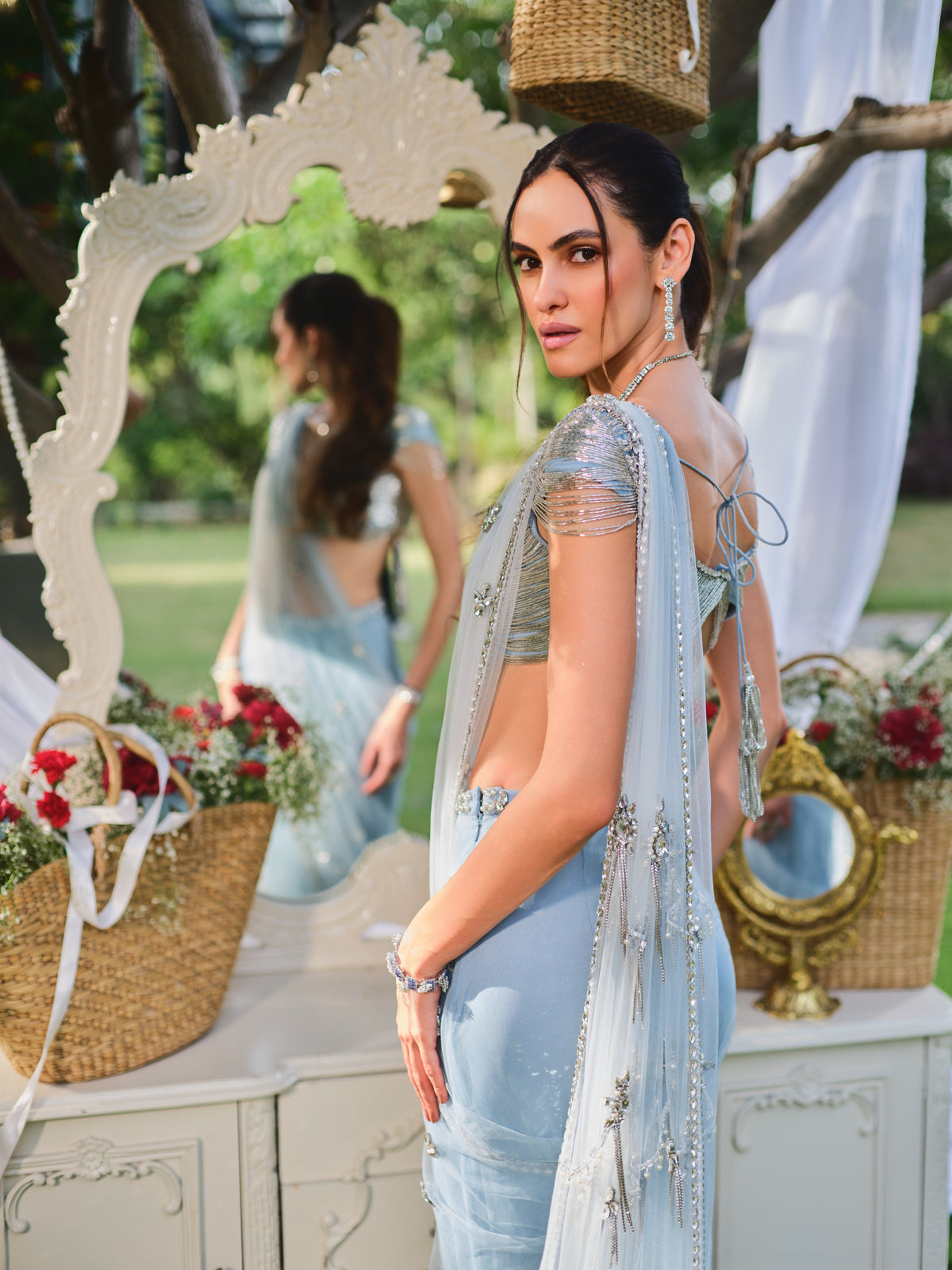 The sunset soirée blue ombre saree set