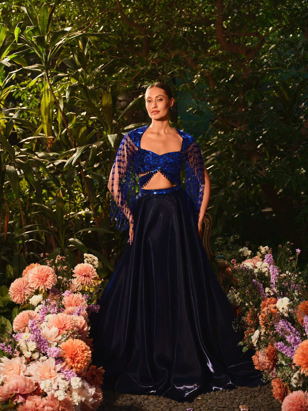 Maid for this midnight blue lehenga set
