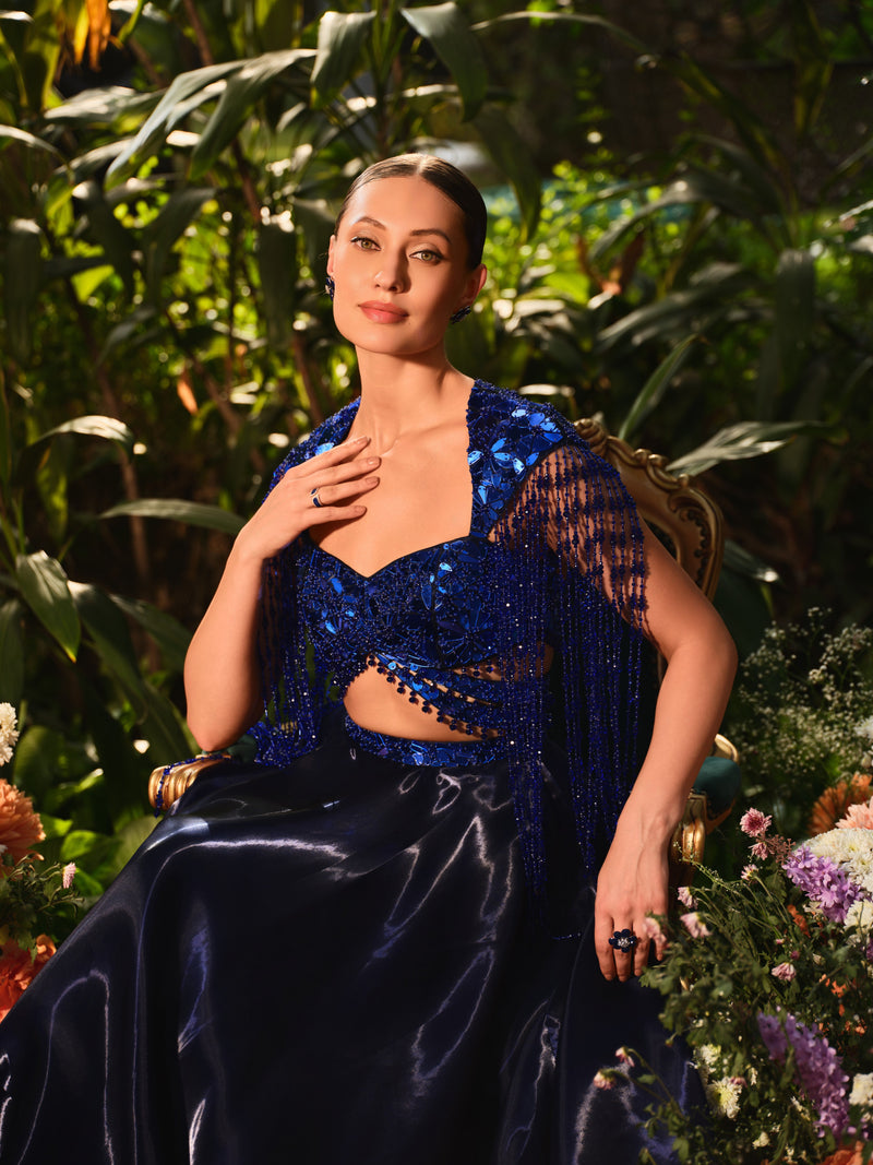 Maid for this midnight blue lehenga set
