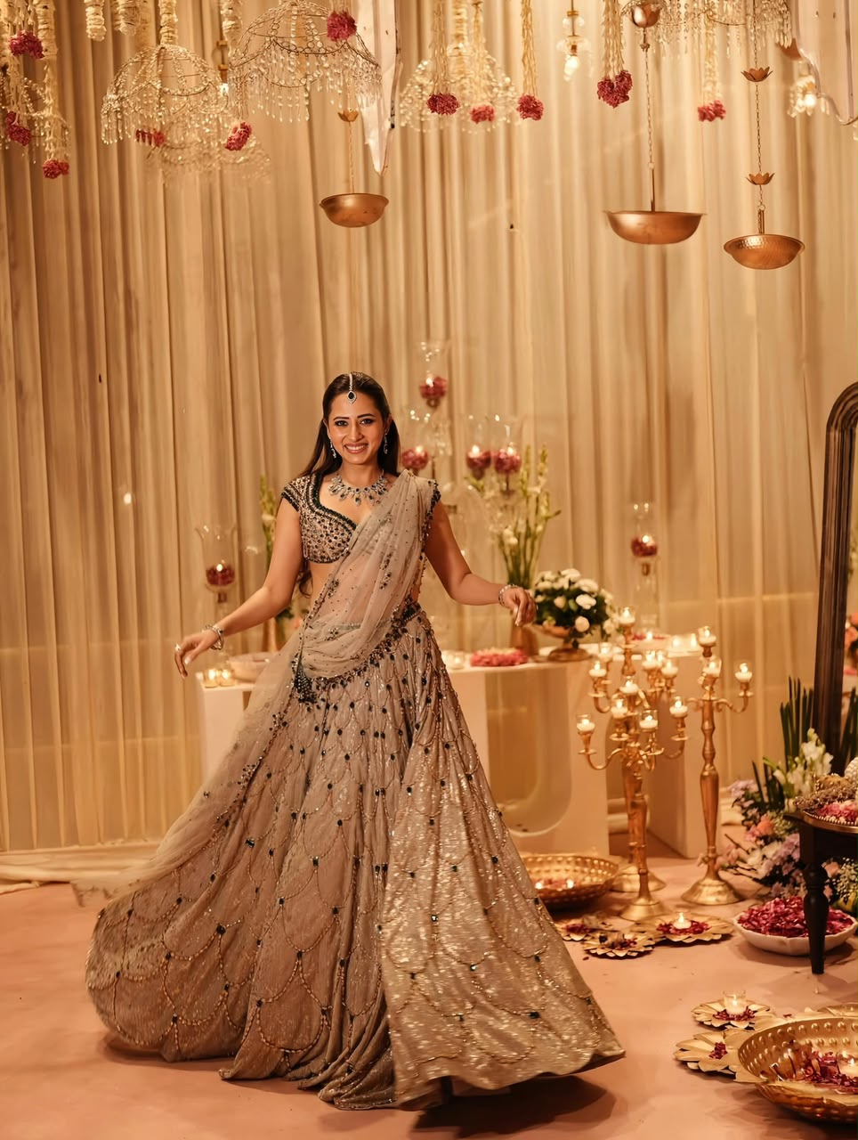 Sargun Mehta wearing the Gold Green Lehenga Set by Mehak Makhija — photo 3 of 5