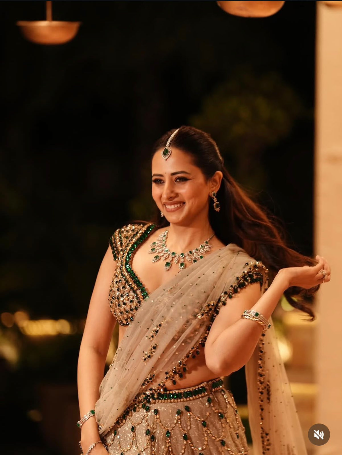 Sargun Mehta wearing the Gold Green Lehenga Set by Mehak Makhija — photo 2 of 5
